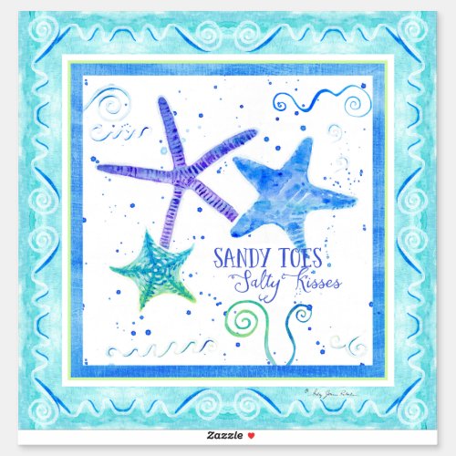 Watercolor Sandy Toes Salty Kisses Beach Starfish Sticker