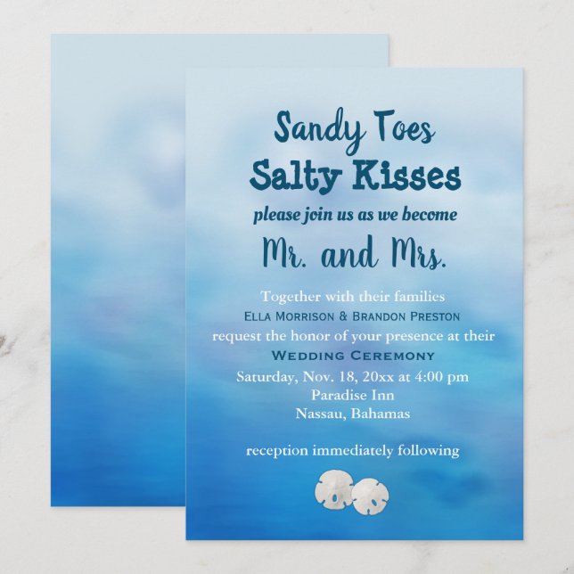 Watercolor Sandy Toes Wedding Invite sand dollars (Front/Back)