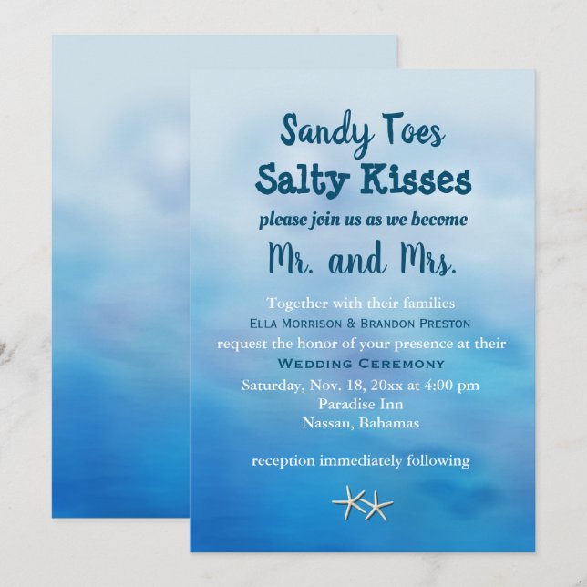 Watercolor Sandy Toes Wedding Invite starfish (Front/Back)
