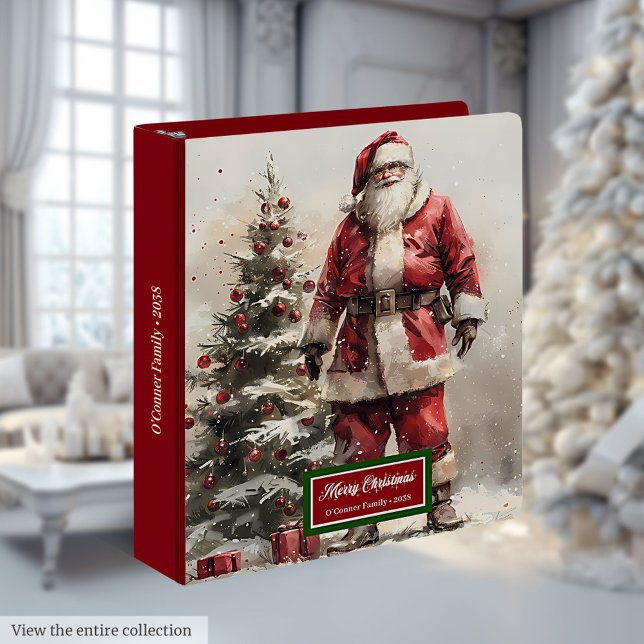 Watercolor Santa Album Custom Name Ring Binder (Watercolor Santa Album Custom Name Ring Binder)