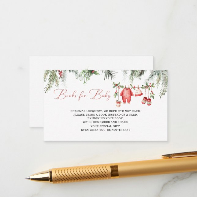   Watercolor Santa baby christmas baby shower book Enclosure Card (Front/Back In Situ)