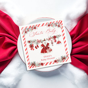 Watercolor Santa Baby Christmas Girl Baby Shower Napkins