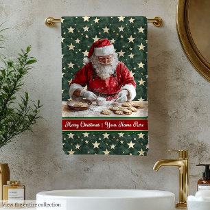 Watercolor Santa Bath Towels with Family Name