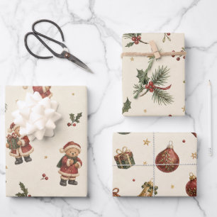 Watercolor Santa Bears Christmas Wrapping Paper