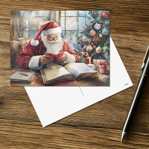 Watercolor Santa Checking His List Holiday Card