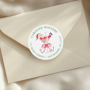 Watercolor Santa Christmas Cocktail Party Address Classic Round Sticker