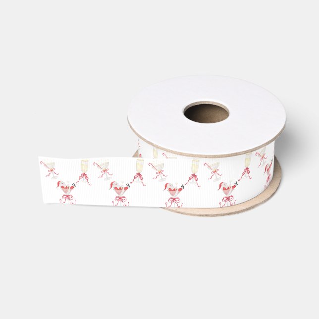 Watercolor Santa Christmas Cocktail Party Grosgrain Ribbon (Spool)