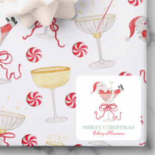 Watercolor Santa Christmas Cocktail Party Square Sticker