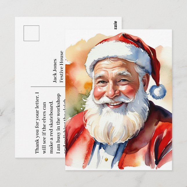 Watercolor Santa Christmas Picture Postcard (Front/Back)