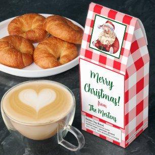 Watercolor Santa Christmas Red Check Roasted Coffee