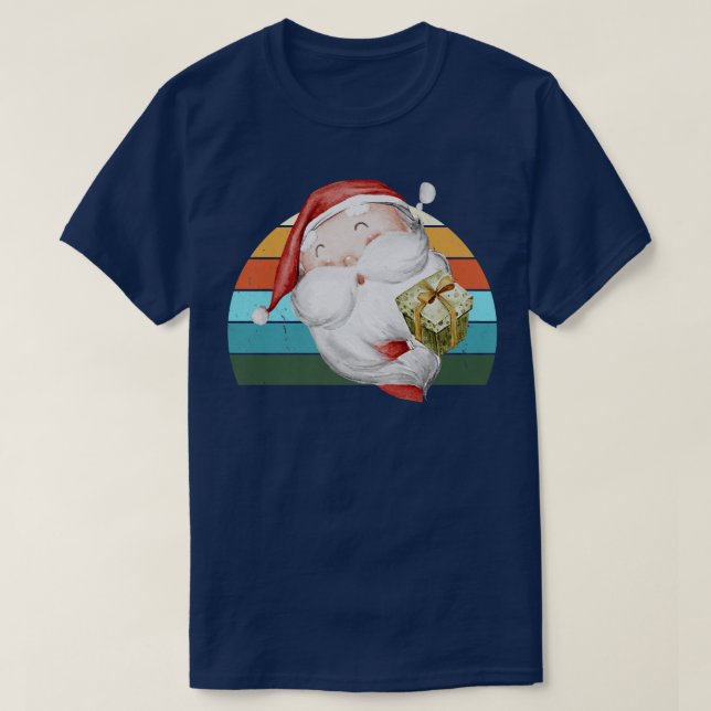 Watercolor Santa Christmas Tree Lights Xmas Teens  T-Shirt (Design Front)