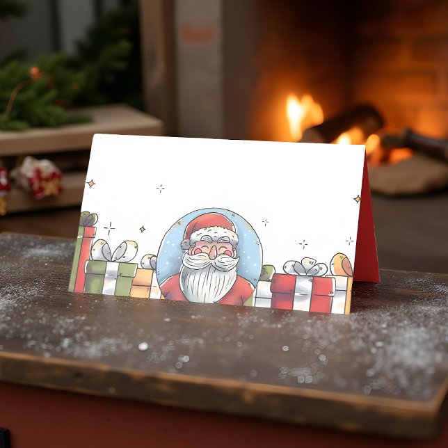 Watercolor Santa Claus and Christmas Gifts Place Card (Creator Uploaded)