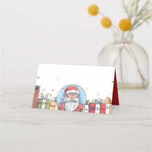 Watercolor Santa Claus and Christmas Gifts Place Card