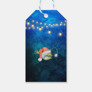 Watercolor Santa Claus Angler Fish Gift Tags
