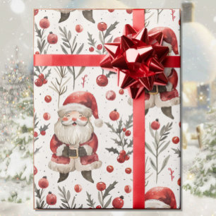 Watercolor Santa Claus Country Cottage Christmas Wrapping Paper