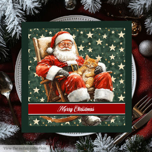 Watercolor Santa Claus Merry Christmas Napkins