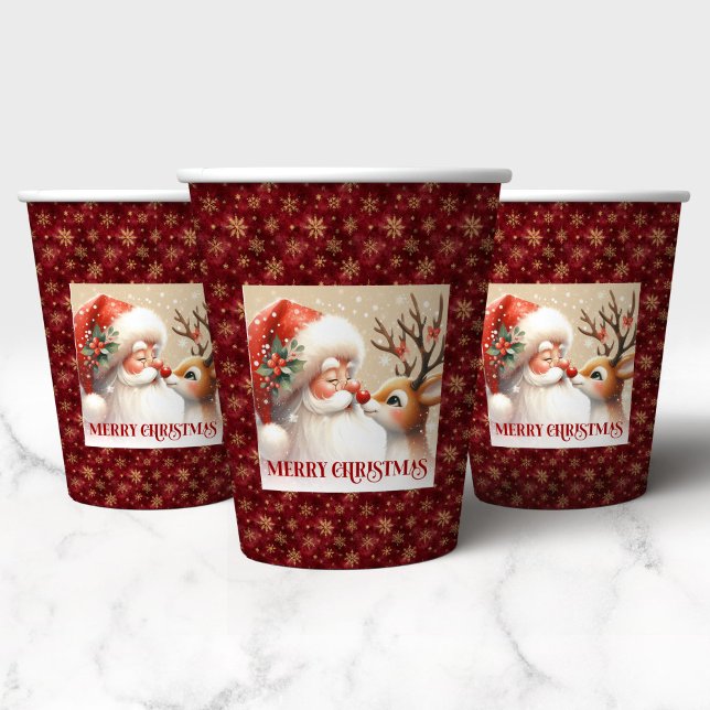 Watercolor Santa Claus Rudolph Festive Paper Cup (Watercolor Santa Claus Rudolph Festive Paper Cup)