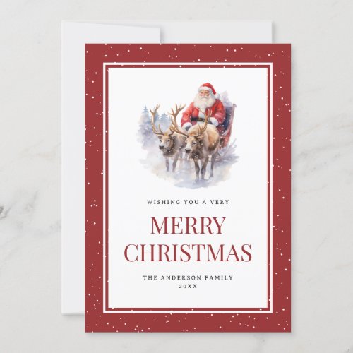 Watercolor Santa Claus Snowy Merry Christmas Cards