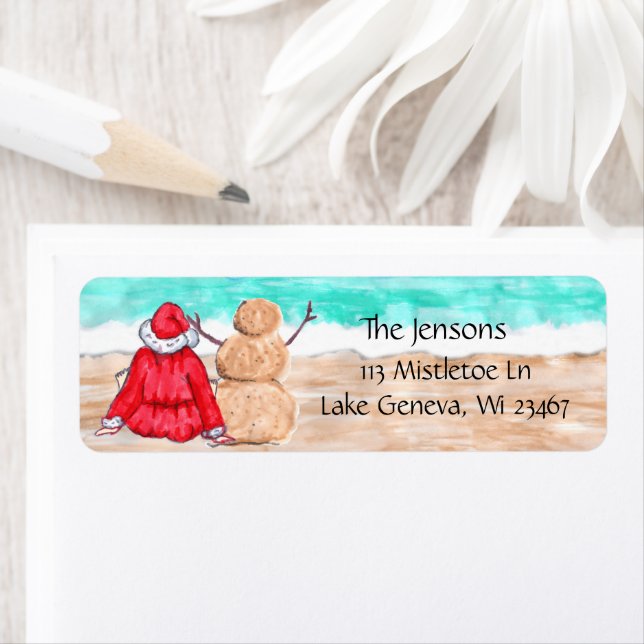 Watercolor Santa Clause and Snowman Snowbird Label (Insitu)