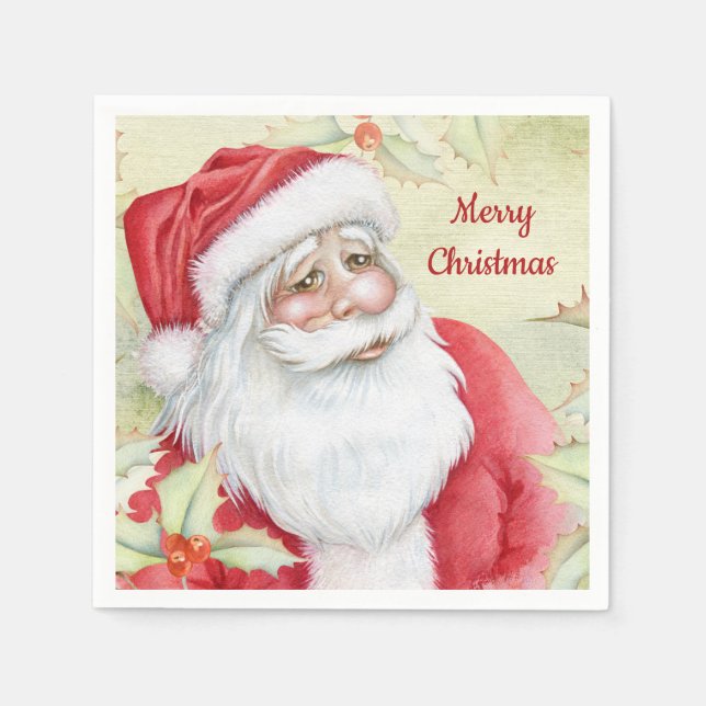 Watercolor Santa Clause Napkins (Front)
