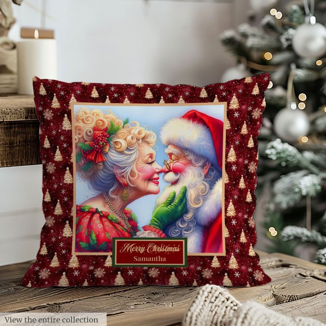 Watercolor Santa Couple Custom Christmas Pillow (Watercolor Santa Couple Custom Christmas Pillow)