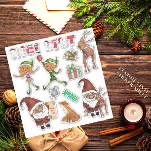 Watercolor Santa  Elves Christmas Custom Cut Sticker