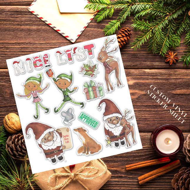Watercolor Santa  Elves Christmas Custom Cut Sticker (Watercolor Santa Elves Christmas Custom Cut Sticker)