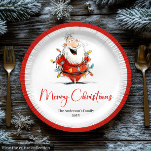 Watercolor Santa Funny Custom Christmas Tableware Paper Plates