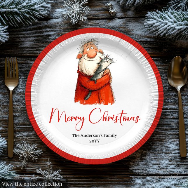 Watercolor Santa Funny Custom Holiday Paper Plates (Watercolor Santa Funny Custom Holiday Paper Plates

)