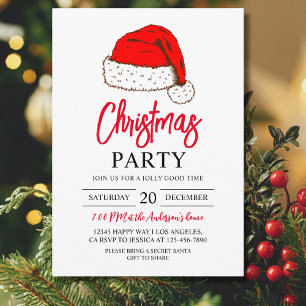 Watercolor Santa Hat Christmas Party Xmas Holiday Invitation
