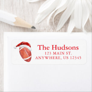 Watercolor Santa Hat Football Christmas Address Label