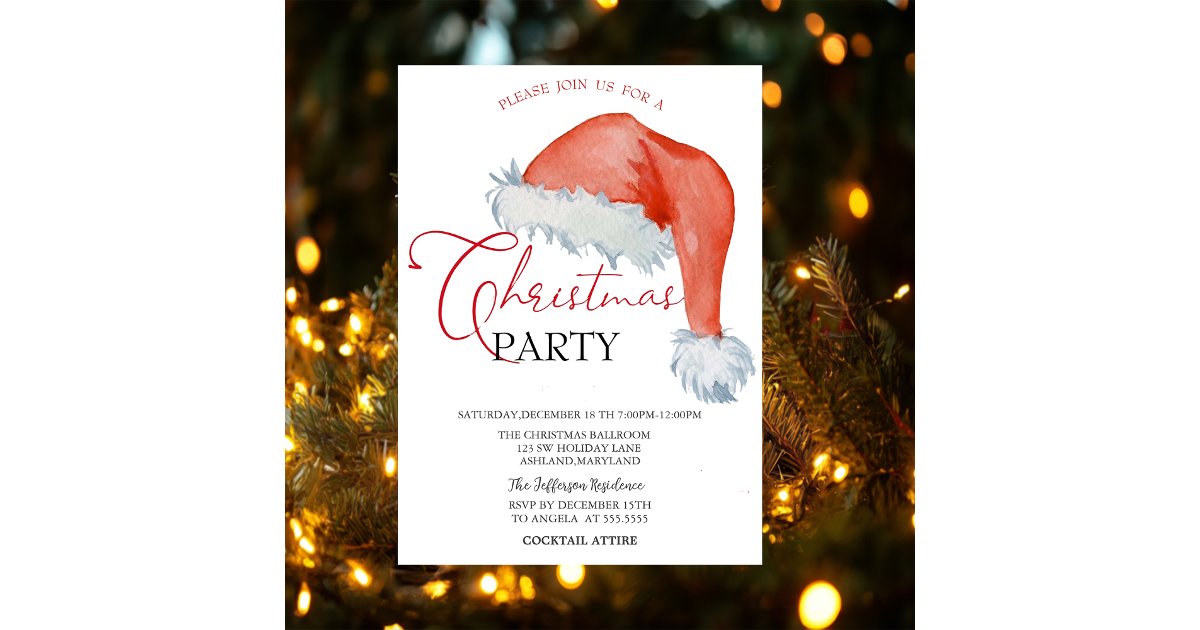 Watercolor Santa Hat Holiday Open House Invitation | Zazzle