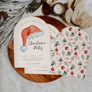 Watercolor Santa Hat Merry Little Christmas Invitation