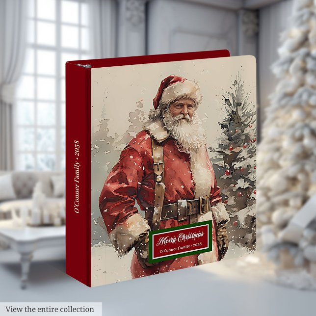 Watercolor Santa Keepsake Monogram Christmas Binde 3 Ring Binder (Watercolor Santa Keepsake Monogram Christmas Binder)