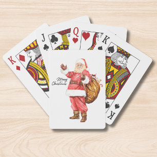 Watercolor Santa Merry Christmas Gift Sack Poker Cards