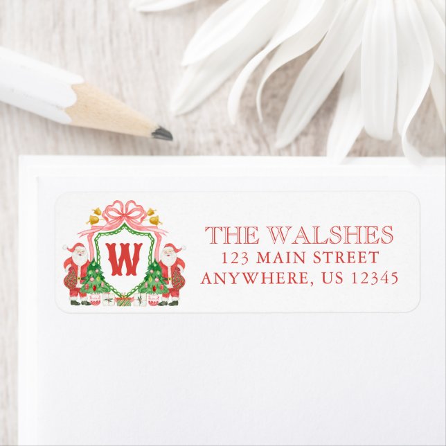 Watercolor Santa Monogram Crest Address Label (Insitu)