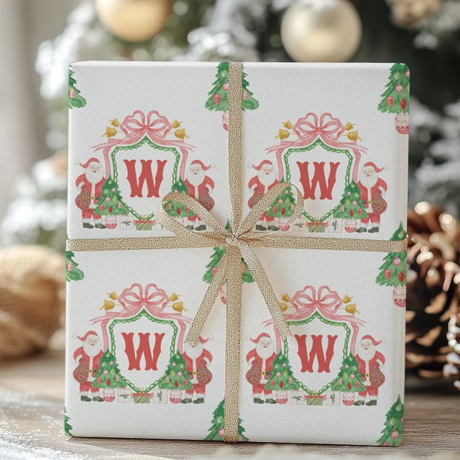 Watercolor Santa Monogram Crest Christmas Wrapping Paper (Creator Uploaded)