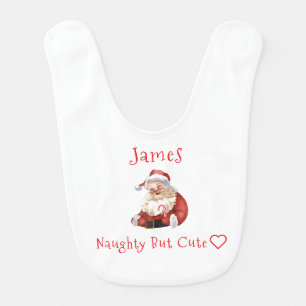 Watercolor Santa Naughty But Cute Baby Bib