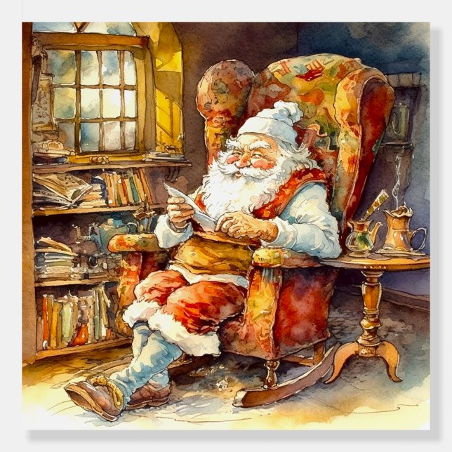 Watercolor Santa reading mail two sided Foam Board (Front)