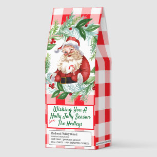 Watercolor Santa Red Check Jolly Christmas LG  Roasted Coffee