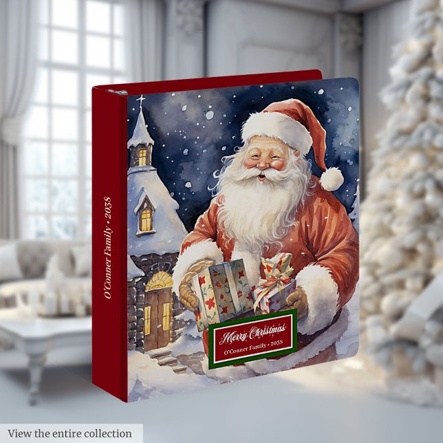 Watercolor Santa Ring Binder Custom Name Keepsake (Watercolor Santa Ring Binder Custom Name Keepsake)