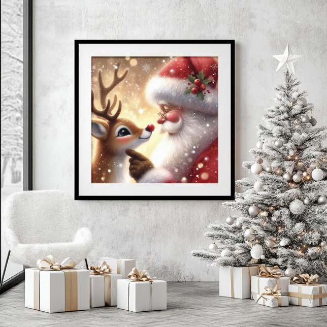 Watercolor Santa Rudolph Christmas Framed Art (Watercolor Santa Rudolph Christmas Framed Art)