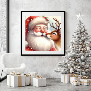 Watercolor Santa Rudolph Cute Christmas Wall Decor