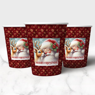 Watercolor Santa Rudolph Funny Christmas Paper Cup