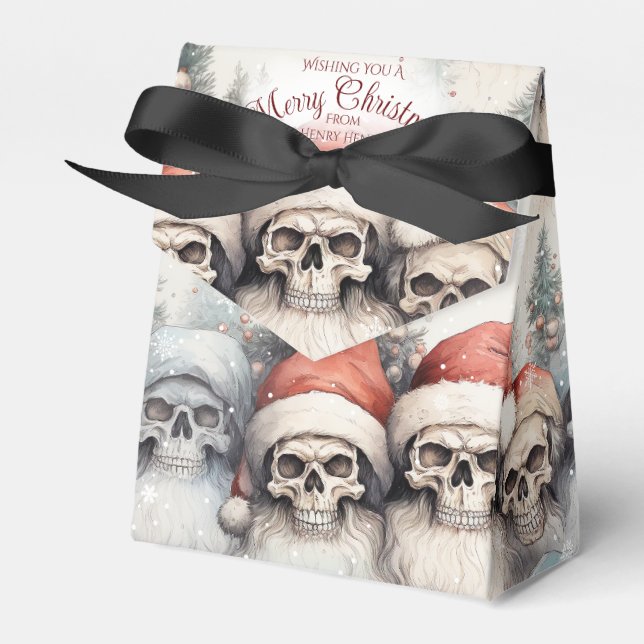 Watercolor Santa Skulls Christmas Greeting Favor Boxes (Front Side)