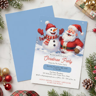 Watercolor Santa Snowman Christmas Party Invitation
