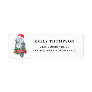 Watercolor Santa Snowy Owl Poinsettia Christmas Label