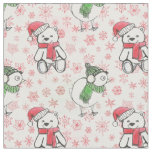 Watercolor santa teddy bear and birdie Christmas Fabric