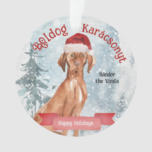 Watercolor Santa Vizsla Boldog Karácsonyt Ornament