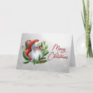 Watercolor Santa Wreath Snow Merry Christmas Card